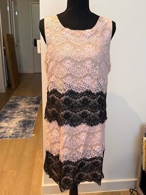 Jessica Simpson Black and Pink Lace Cocktail Dress - Size 10